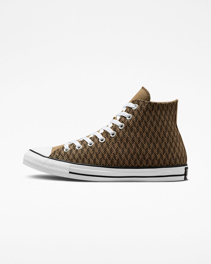 Dámské Boty Vysoké Converse Chuck Taylor All Star Herringbone Hnědé Bílé | CZ IHWV20